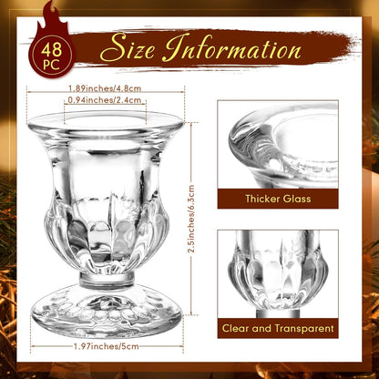 Foaincore 48 Pcs Glass Candlestick Holders Bulk 2.5 Inch Taper Candle Holders Small Ritual Candle Stand Table Centerpieces for Wedding Christmas Valentine's Festival Party Dining Decorations