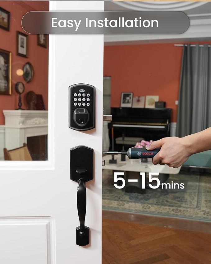 DESLOC A100F Electronic keypad Door Lock with Handle Set, Smart Front Door Locks Set, Keyless Entry Door Lock with Handles, Smart Locks for Front Door, Deadbolt Smart Lock, 12 Months Battery, IP54