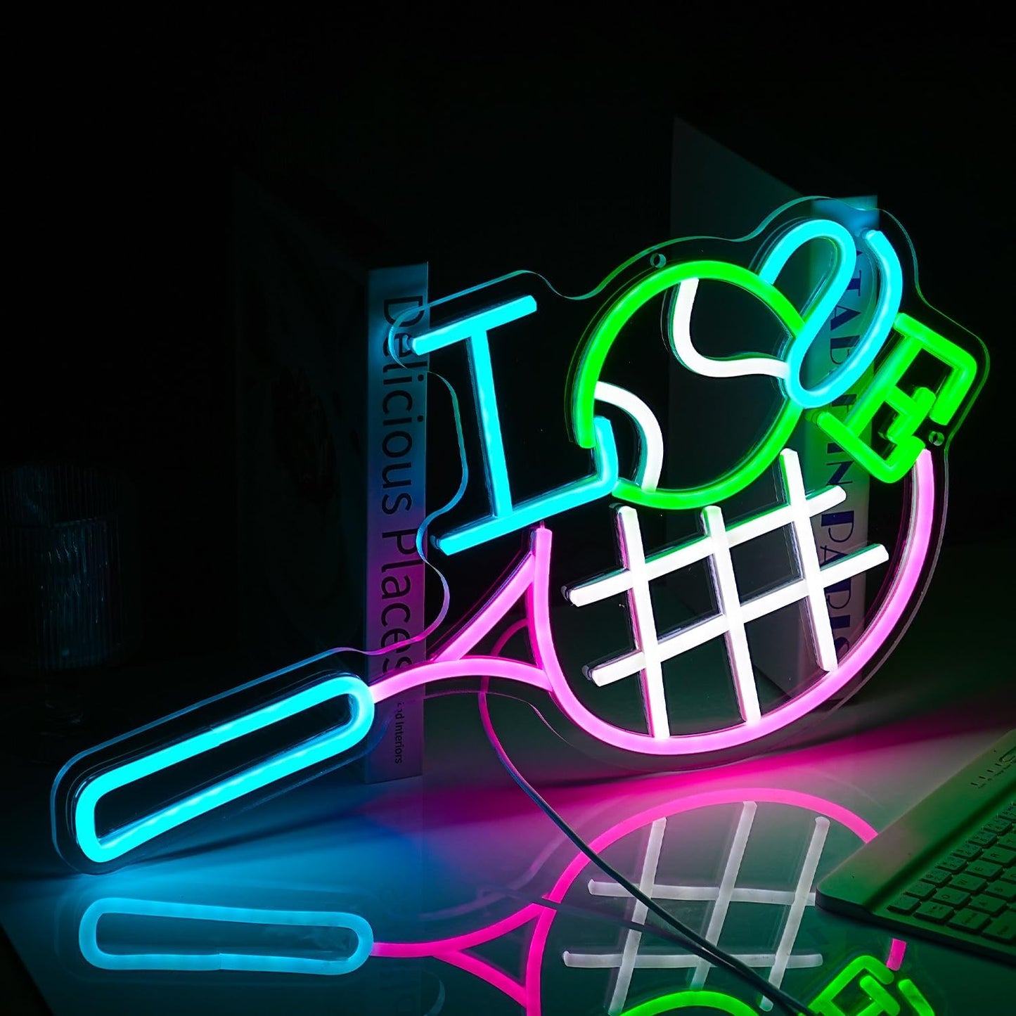 I Love Tennis Neon Sign Distinctive Tennis Led Neon Light for Wall Decor Dimmable USB Tennis Neon Signs Light Up Sign for Gymnasium Club Sports Store Bedroom Gifts(12.6 * 16.5In)
