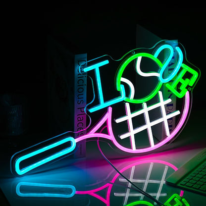 I Love Tennis Neon Sign Distinctive Tennis Led Neon Light for Wall Decor Dimmable USB Tennis Neon Signs Light Up Sign for Gymnasium Club Sports Store Bedroom Gifts(12.6 * 16.5In)