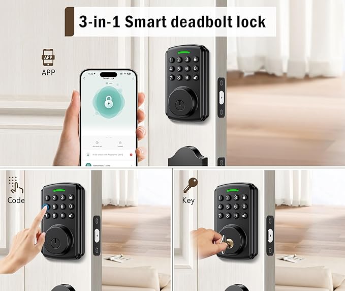 Keyless Entry Door Lock | APP Available But Not Required | Work with Gateway, Alexa and Google As | IP65 Waterproof | Deadbolt Smart Locks for Front Door | Auto Lock