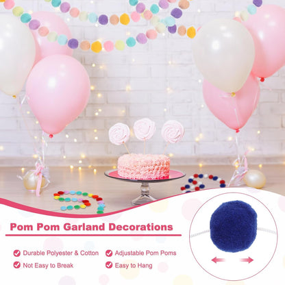 PATIKIL 13Ft Pom Pom Garland Decorations, 2Pcs Colorful Felt Ball Garland Banner Cute Rainbow Pompom Hanging Decorations for Tree Ornaments Homes Decor, White/Blue Series