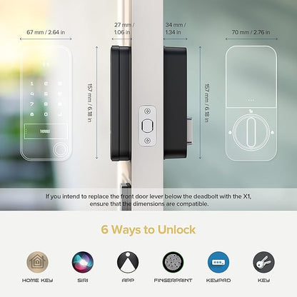X1 Apple Home Key Lock, iOS ONLY Smart Keyless Entry HomeKit Door Lock with Fingerprint, Keypad Deadbolt Lock Works with HomeKit Over Thread (Border Router Required), IP65 Weatherproof, Black