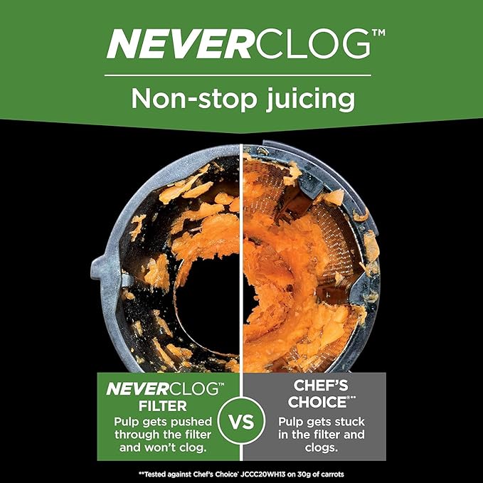 Ninja NeverClog Cold Press Juicer, Powerful Slow Juicer with Total Pulp Control, Countertop, Electric, 2 Pulp Functions, Dishwasher Safe, 2nd Generation, Charcoal, JC151 (Renewed)