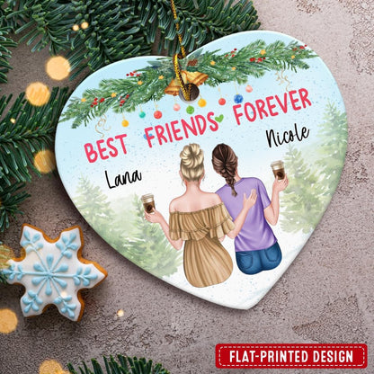 Personalized Best Friend Ornament Friendship Christmas Heart Ceramic Ornaments Keepsake Gifts for Bestie BFF Soul Sister Hanging Xmas Tree Decor