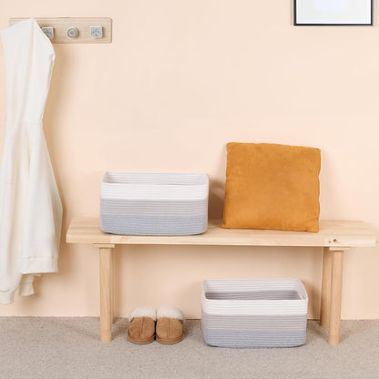 Large Storage Baskets for Organizing, Closet Shelf Baskets for Clothes Blanket Towels, Baby Nursery, Toy Bins Box, Woven Rope Baskets, 17 x 13 x 7.5”, 4 Packs Gradient Grey