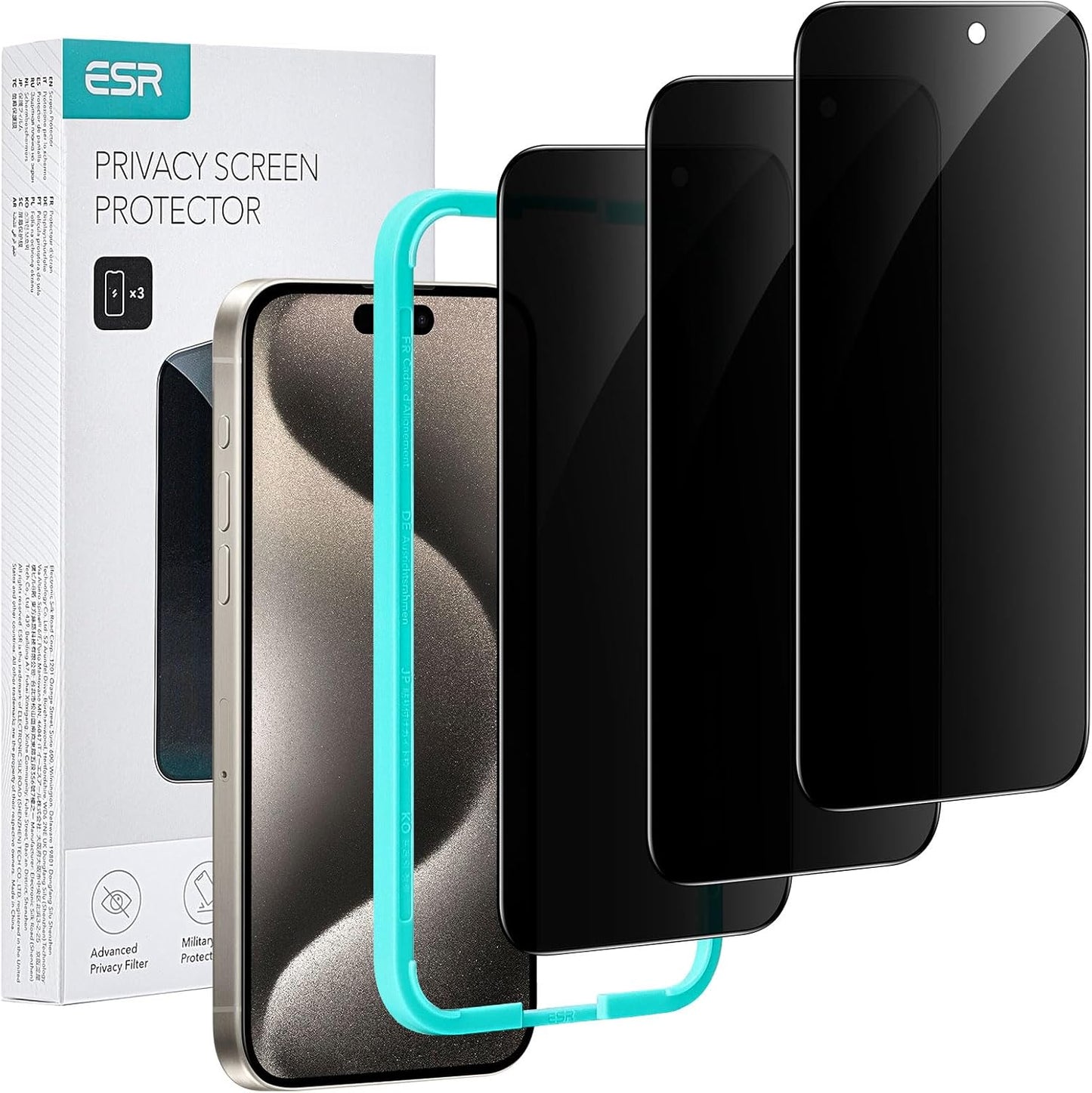 ESR 3 Pack for iPhone 15 Pro Privacy Screen Protector, Anti-spy Tempered-Glass Privacy Screen Protector, Micro-curved Edges, Case Friendly