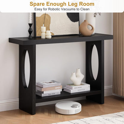 BECHAEO 47-Inch Modern Narrow Console Tables with Solid Wood Veneer - 2’’ Thickened Tabletop, 2-Tier Slim Sofa Table Behind Couch, Rectangle Entryway Table for Hallway Living Room, Black Oak
