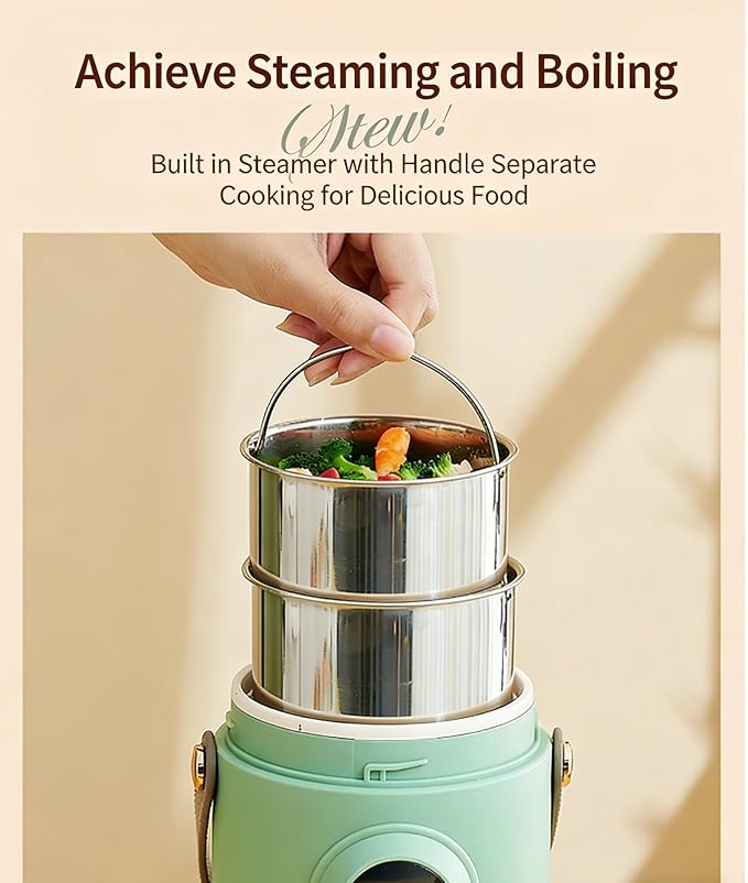 Multifunctional Health Pot, 500W Portable Mini Electric Cooker with Ceramic Glaze Inner & Steamer, Small Slow Cooker with 12-Hour Reservation, for Porridge, Rice, Soup & Steaming (1200ml-Pink)