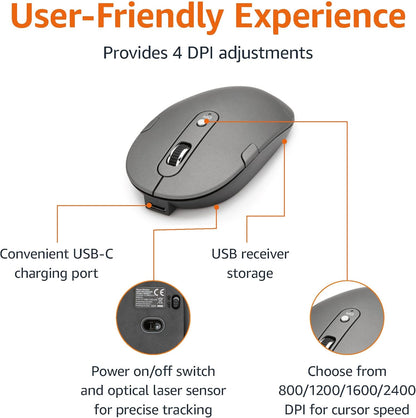 Amazon Basics Ultra Premium Wireless Keyboard and Mouse Combo - Rechargeable, Ultra Slim Design, Quiet, Full Size, Number Pad, Unifying Receiver, Black