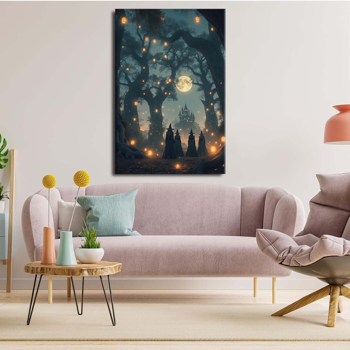 JFHCQJPK Mysterious creek painting witch and castle in magic forest art print canvas gothic print dark college decoration poster for home bedroom12x16in Frameless