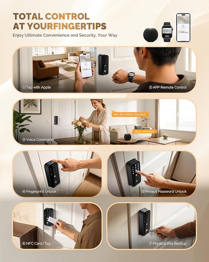Smart Locks for Front Door, Keyless Entry Door Lock, Supports Apple HomeKit, Fingerprint Unlock, Remote Control via App, Auto Unlock, keypad deadbolt, Long Battery Life & Auto-Lock