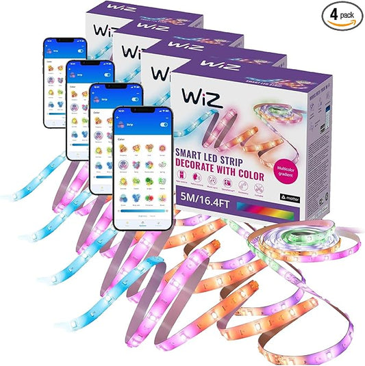 WiZ Connected 16.4 ft LED Light Strip for Your Smart Home - Flowing Multicolor LED, Color-Changing, Cuttable - Voice/App Control - Works with Google Home, Alexa and HomeKit (Pack of 4)