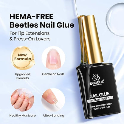 Beetles 15ml HEMA-Free Nail Glue Gel, TPO Free UV Nail Glue for Acrylic Nails Tips, Super Strong for Extensions, Skin-Friendly DIY Gel, U V Light Required