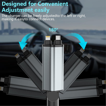Retractable Car Charger, 120W 2.7Ft Retractable Cables and 4 Electronic Ports, Car Accessories Compatible for iOS & Android Cell Phones All Device Charging