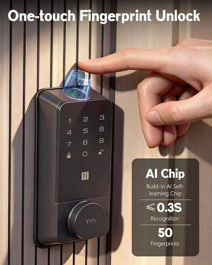Smart Door Lock with Apple Home Ecosystem Fingerprint Keyless Entry Door Lock Safety Keypad Deadbolt with Code, Built-in Wi-Fi, IP65, Supports Apple Homekit, Alexa, Google for Front Door or Back