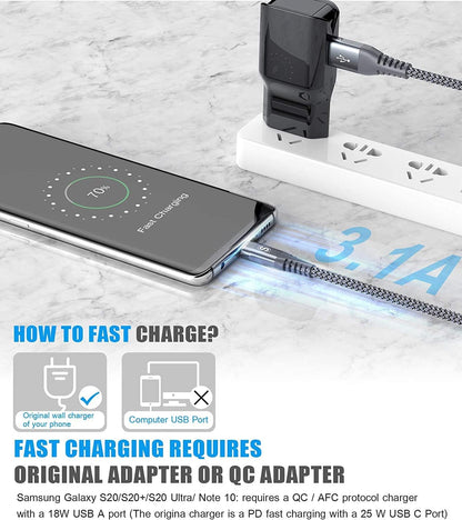 sweguard USB Type C Charger Cable [3-Pack,6.6ft+6.6ft+3.3ft] iPhone 16 Charger Nylon Braided Cord for iPhone 16 15 Pro Max Plus Samsung Galaxy S24 S23 S22 S21 S20 S10 Note 20 10 A54 Pixel LG Moto PS5