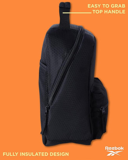 Reebok Mens and Womens Lunch Bag - Portable Insulated Work Lunch Box for Women and Men with Two Compartments and Handle, Quinn Black