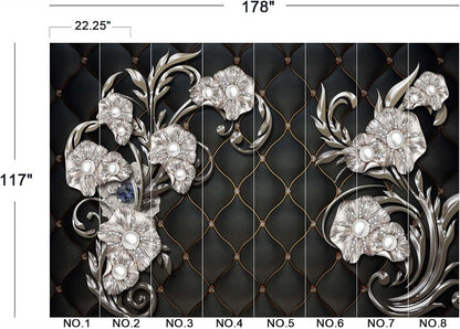 Black Hard Wrapped Pearl Embossed Flowers Wall Mural Wallpaper for Bedroom 178" x 117"