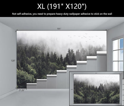 WFBHUA-Foggy Forest Woodland Wallpaper Green Nature Landscapes Wall Murals for Bedroom Living Room(Not Peel and Stick)