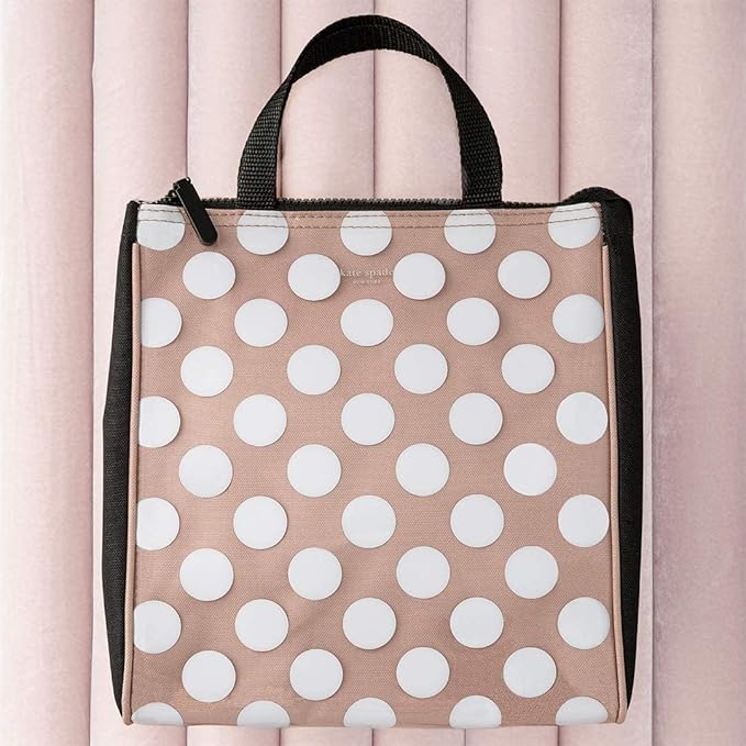 kate spade new york Cute Lunch Bag for Women, Large Capacity 9 x 4.5 x 10 Lunch Tote, Adult Lunch Box with Silver Thermal Insulated Interior Lining and Storage Pocket (Jumbo Dot)