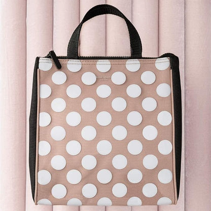kate spade new york Cute Lunch Bag for Women, Large Capacity 9 x 4.5 x 10 Lunch Tote, Adult Lunch Box with Silver Thermal Insulated Interior Lining and Storage Pocket (Jumbo Dot)