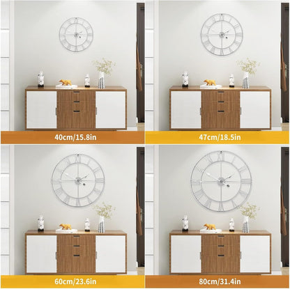 Wall Clock For Living Room Decor - 24 Inch Silent Non-Ticking Decorative Large Wall Clock, Battery Operated Vintage Retro Roman Numerals Metal Silver Wall Clock for Farmhouse, Kitchen, Bedroom Office