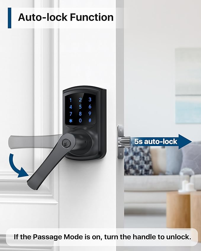 HIDALIFE Keyless Entry Door Lock, Keypad Door-Lock with Handle, Touchscreen, Auto-Locking, Anti-peep Password, Easy to Install for Front Door, Home, Office, Matte Black 2 Pack