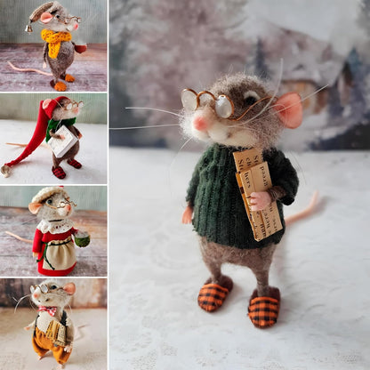Felted Mouse, Cute Miniature Dollhouse Felt Mouse Ornament, Felt Wool Mice Figurine for Holiday Decor, Needle Felted Mouse Doll Decorations Festival Statue (Halloween)