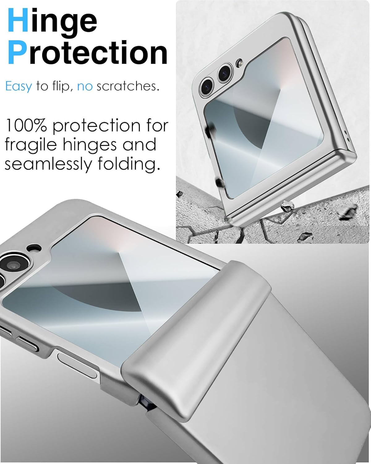 STORMTAL for Samsung Galaxy Z Flip 6 Case/Z Flip 7 FE Case, Hinge Protection, Built-in Screen Protector, Wireless Charging, Slim Rugged Phone Protective Case for Galaxy Z Flip 6 Silver