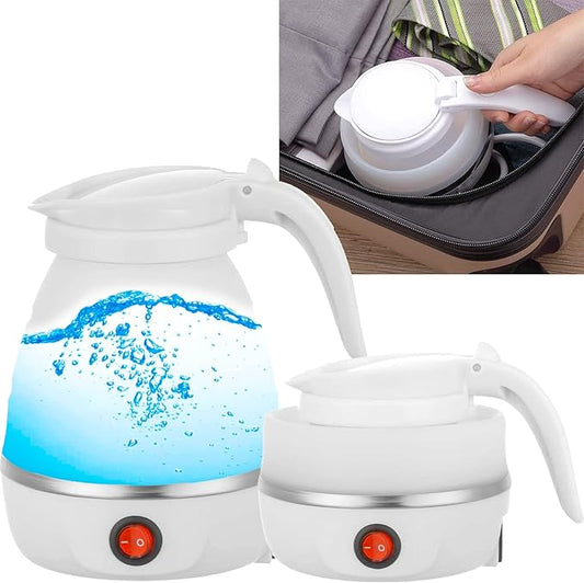 Foldable Electric Kettle, Upgraded Food Grade Silicone,600W 600ML Flash Heat Small Portable Travel Electric Kettle,110V US Plug (Pure White)