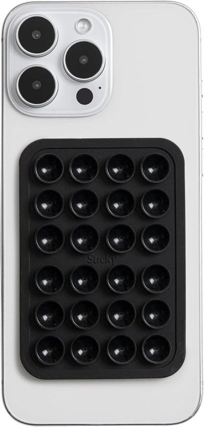 SUCKY Silicone Suction Phone Case Adhesive Mount - Anti-Slip Holder, Hands-Free Fidget Toy, Phone Accessory for iPhone and Android (Deep Black, Single Sided)