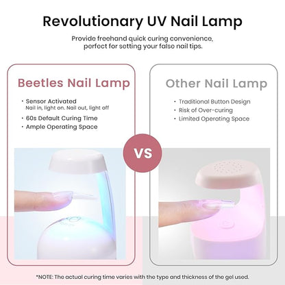 Beetles Gel Nail Kit Long Coffin, with Dehydrator and Primer, 576Pcs Half Matte Etch-X Gel Nail Tips Solid Nail Glue Mini Lamp Acrylic Tips Easy DIY Extension Set Gift for Women
