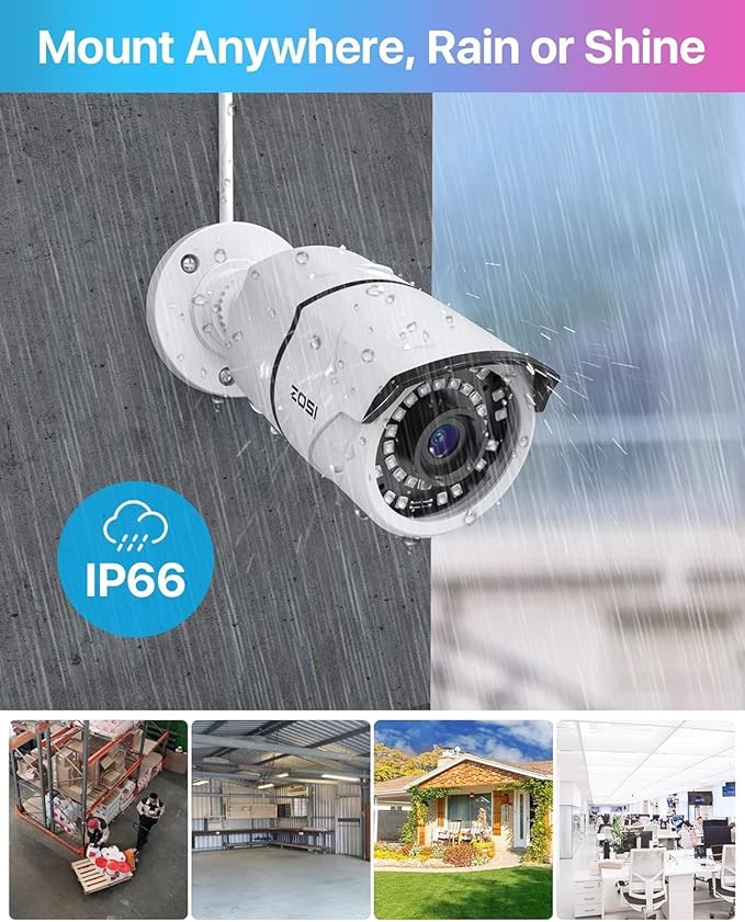 ZOSI 8CH 4K PoE Home Security Camera System, 8 Ports 16CH 8MP NVR with 2TB HDD, 4pcs 5MP Indoor Outdoor PoE Cameras, 120ft Night Vision, 24/7 Recording, Remote Access