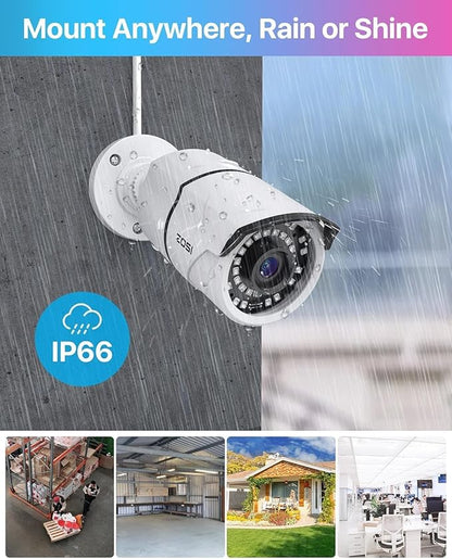 ZOSI 8CH 4K PoE Home Security Camera System, 8 Ports 16CH 8MP NVR with 2TB HDD, 4pcs 5MP Indoor Outdoor PoE Cameras, 120ft Night Vision, 24/7 Recording, Remote Access
