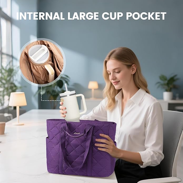 LOVEVOOK Tote Bag for Women,Light Puffer Tote Bag with Multi-pockets,Stylish Carry on Laptop Bags for Daily,Travel,Work,Gym | with Multi-pockets, Stylish, Carry on, for Daily, Travel, Work