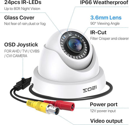 ZOSI 2MP 1080P HD Security Dome Camera Outdoor Indoor, IP66 Weatherproof Surveillance CCTV Camera (Hybrid 4-in-1 HD-CVI/TVI/AHD/960H Analog CVBS), 80ft IR Night Vision, 90° Wide Angle, 24PCS LEDs