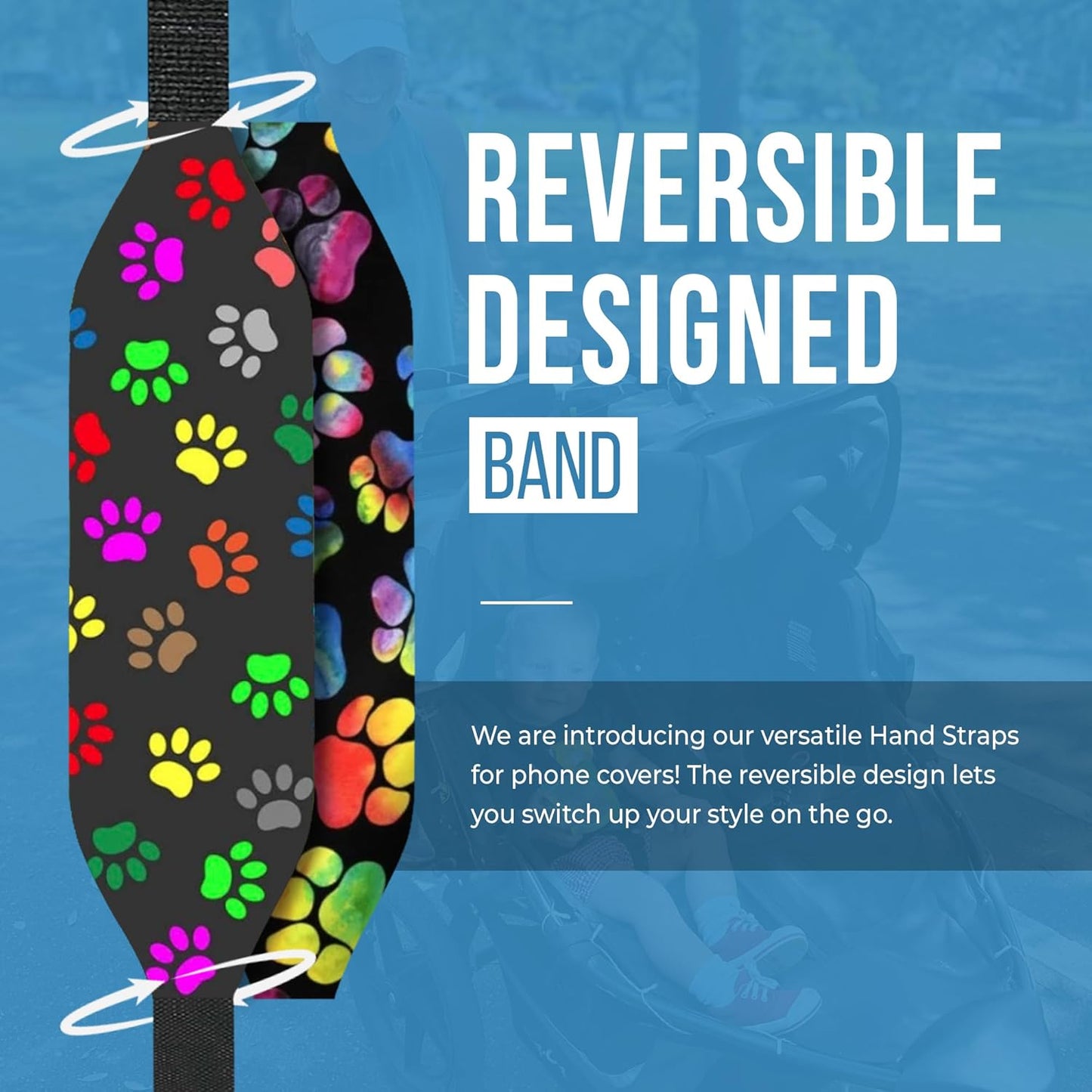 Phone Grip Strap - Pack of 2 Reversible Finger Holder for Phone Back, Customizable Anti-Slip Design, Wireless Charging Compatible Detachable Holder for iPhone - Color & Psychedelic Dog Paw