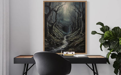 Dark Tunnel Poster Art Print, Halloween Scary Vintage Wall Art Academia Spooky Painting Decoration for Horror Prints, Gothic Posters Bedroom Decor 89 (Dark Tunnel, 11 x 14 inches, Wood Frame)