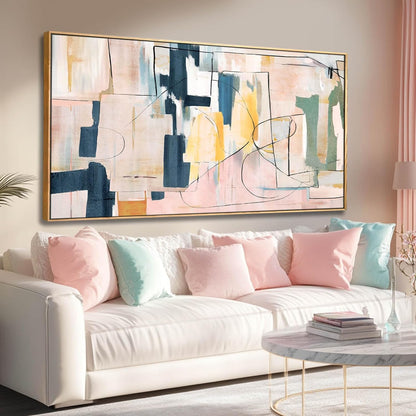 Pink Wall Art Abstract Wall Decorations Navy Blue Artwork Wall Pictures for Living Room Framed Wall Decor 24"x48"