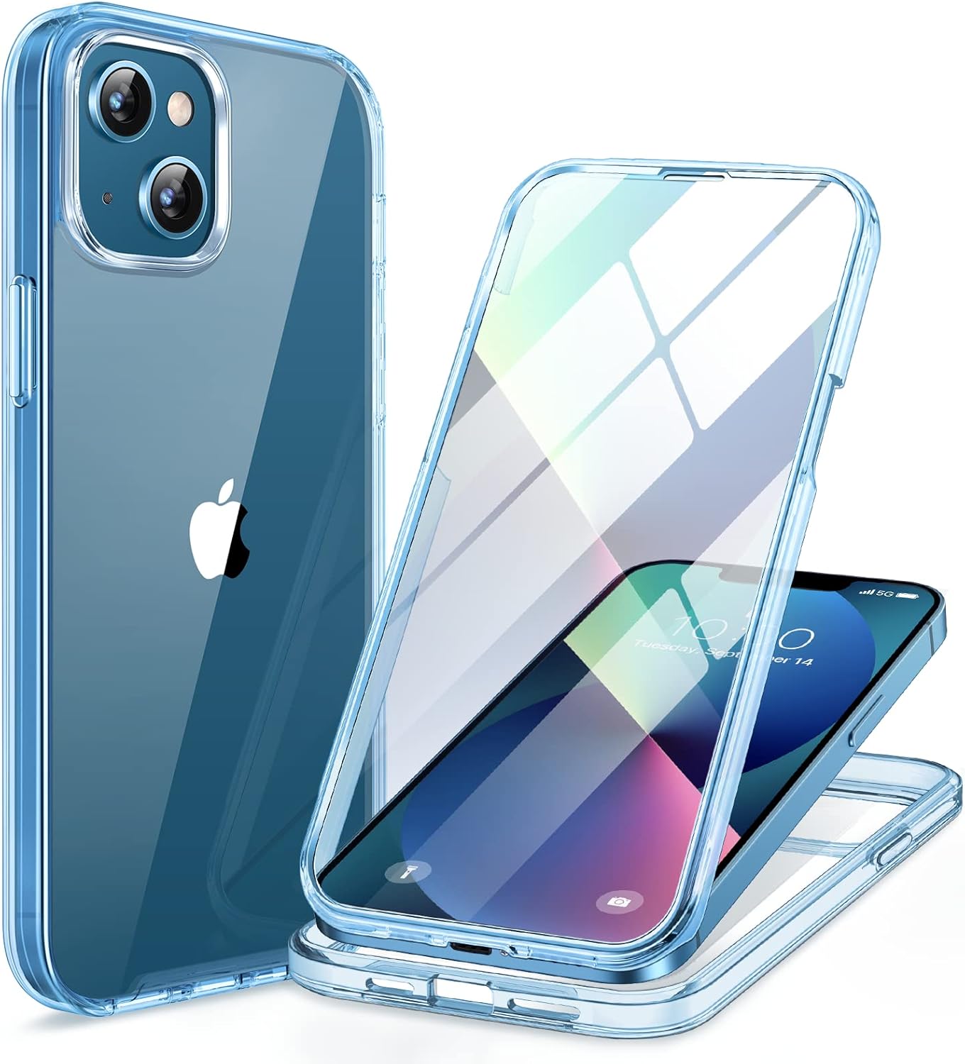 Miracase for iPhone 13 Case 6.1'', [Bubble Free] Full-Body Bumper Phone case with Built-in Full Glass Screen,No Gap,Compatible with MagSafe,Blue
