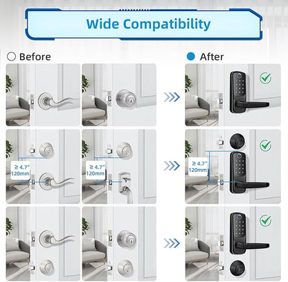 Smart Door Lock with Handle, Keyless Entry Digital Lock for Front/Interior Door,Fingerprint Exterior Locks, Electronic Deadbolt with Keypad,Biometric Door Knob,Smart Locks for Home, Apartment, Office
