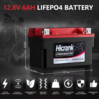 YTZ10S Lithium 12V 6Ah 360CCA LiFePO4 Motorcycle Battery, Powersports Battery for Honda KTM Yamaha Harely, Fit ATV, UTV, Scooter, Motocross, Lawn Mower, Jet Ski, Motorboat