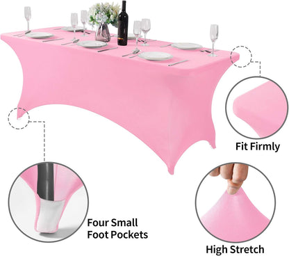 Spandex Table Cover for 6Ft or 4fT or 8ft Table Universal Fitted Stretch Tablecloth for Party, Banquet, Wedding and Events-Pink