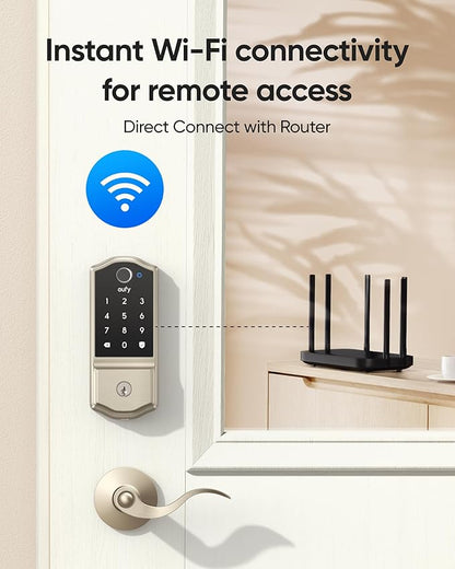 eufy Security Smart Lock C220, Fingerprint Keyless Entry Door Lock, Built-in Wi-Fi, App Remote Control, Front Door Smart Lock Deadbolt, 8Months Battery, Reliable Power, IP53, Black, Traditional