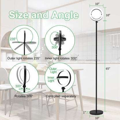 36W Bright LED Floor Lamp for Living Room with Remote, 75.5 Inch Tall Stepless Dimmable Standing Lamp for Office, Torchiere Floor Lamp with 2 Rotatable Lights 1900K-6500K for Bedroom