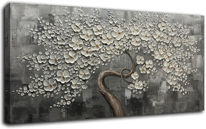 SDYA White Flower Wall Decor Living Room Decor Bedroom Decor Aesthetic Hand-Painted Flower Artwork for Bathroom Office Wall Decoration 24" x 48"