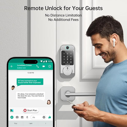 SMONET Fingerprint Smart Locks for Front Door with Handle Set, Keyless Entry, Bluetooth Digital Keypad Deadbolt, App Remote Control, Auto Lock, for Home Silver