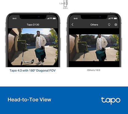 Tapo 2K Wired Smart Video Doorbell - 180 Ultra-Wide Field of View, Person/Vehicle/Package Detection, 2-Way Audio, Color Night Vision, Subscription-Free Local Storage or Optional Cloud, D130