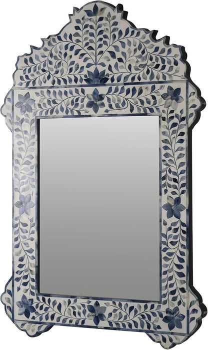 Bone Inlay Mirror Frame Handcrafted Decorative Wall Mirror Frame with Natural Bone and Resin Intricate Floral & Geometric Inlay Boho, Vintage & Ethnic Style Home Décor